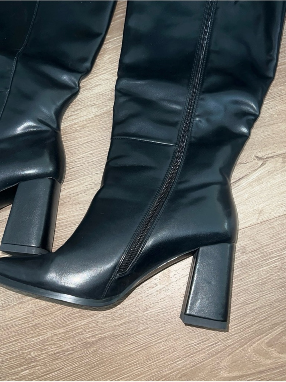 Black WIDE CALF Block Heel Women's Boots - Picture 2 of 6